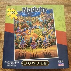 Dowdle Folk Art Nativity 100 Piece Jigsaw Puzzle Multi-Color 16x20 USA 2020
